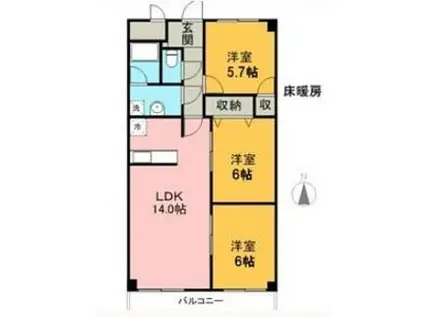 プロミネント四日市(2LDK/8階)の間取り写真