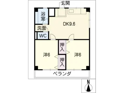 津IN COURT練木 サウスコート(2DK/3階)の間取り写真