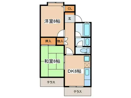 ヒルサイドテラス(2DK/1階)の間取り写真