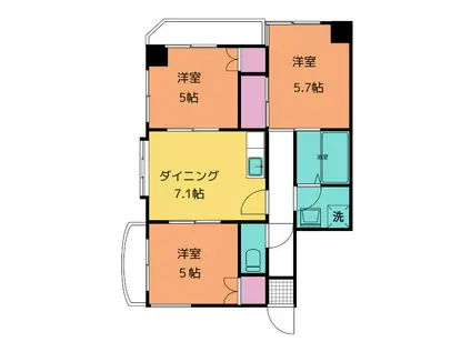 本住町マンション1番館(3DK/5階)の間取り写真