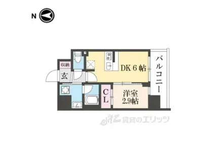 ゼフィランサス西大路(1DK/6階)の間取り写真