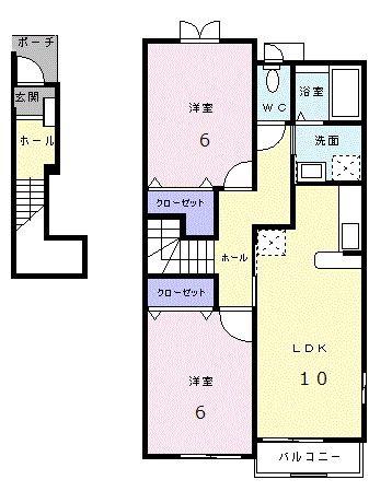 ボナール(2LDK/2階)の間取り写真