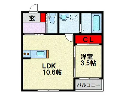 BRAVE BASE 八幡西(1LDK/1階)の間取り写真