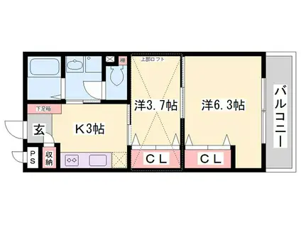 カーサフローラ(2K/3階)の間取り写真