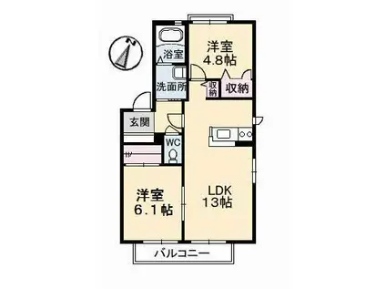 リバティB棟(2LDK/2階)の間取り写真