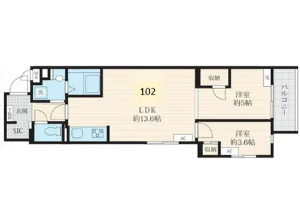 フォセット深沢(2LDK/1階)の間取り写真