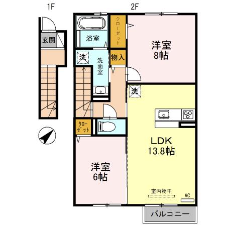 ビューティフル ライフ TADERA(2LDK/2階)の間取り写真