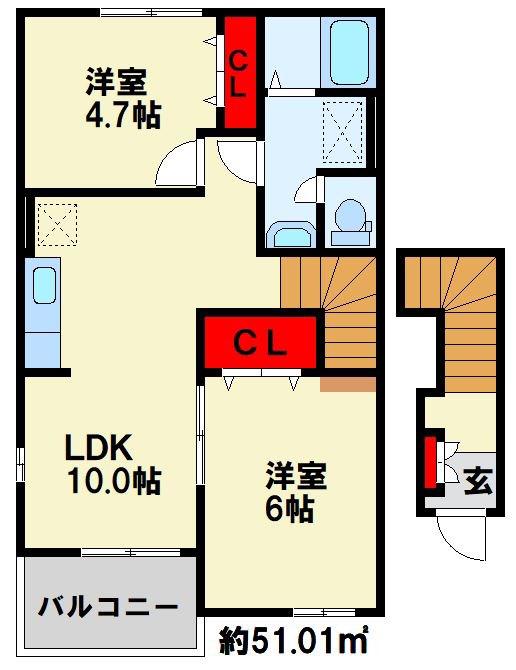 エスポワール II(2LDK/2階)の間取り写真