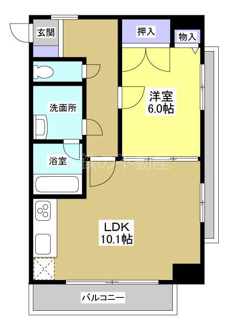アズビオス元城(1LDK/4階)の間取り写真