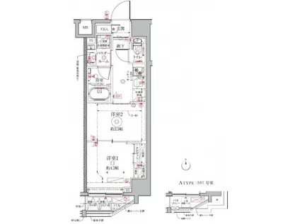 クレイシアIDZ祐天寺(2K/8階)の間取り写真