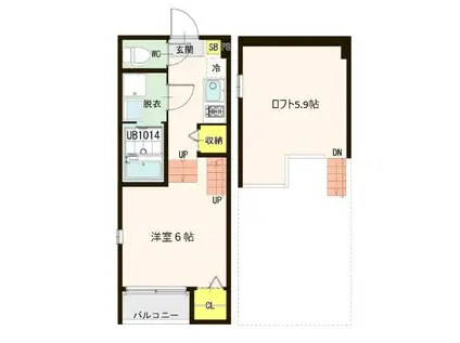 ハーモニーテラス岩切IV(1K/2階)の間取り写真