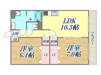 CASA VERDE甲東園(2LDK/1階)の間取り写真