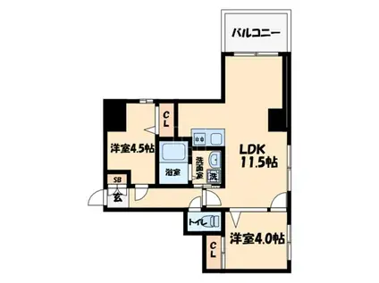 インペリアルスイート南堀江(2LDK/3階)の間取り写真