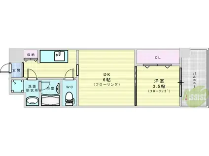 ファステート大阪マジョリティ(1DK/3階)の間取り写真