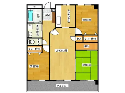ボヌールシャトー健軍(3LDK/1階)の間取り写真