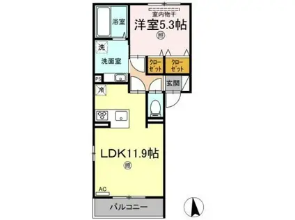 ユニヴェールII A棟(1LDK/3階)の間取り写真