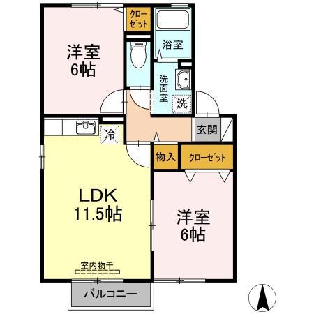 エステート21 A棟(2LDK/2階)の間取り写真