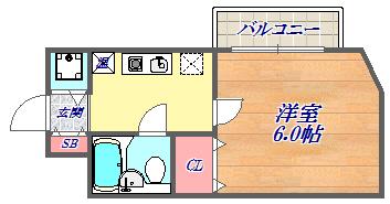 ビーハイツ北野(1K/1階)の間取り写真