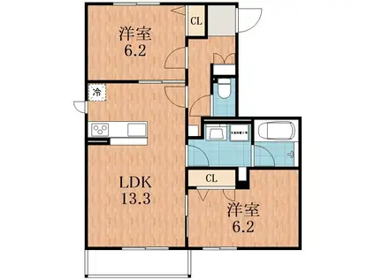 DEMEURE CRECIA I(2LDK/1階)の間取り写真