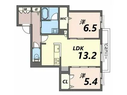 ルナソレイユ(2LDK/2階)の間取り写真