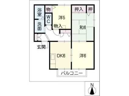 パークディアスD(3DK/1階)の間取り写真