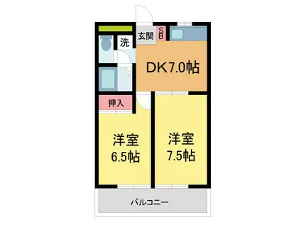 ドミール・ド・甲子園(2DK/2階)の間取り写真