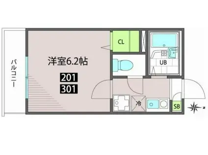 ガレリア(1K/2階)の間取り写真