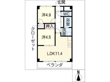 ウィルコート124(2LDK/2階)の間取り写真