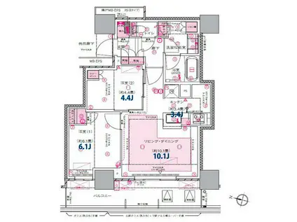 プラウドタワー郡山(2LDK/5階)の間取り写真