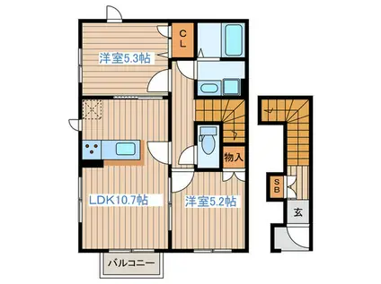 花水木弐番館(2LDK/2階)の間取り写真