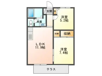 ディアス鈴蘭台(2LDK/1階)の間取り写真