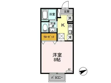 ビビットK(1K/1階)の間取り写真