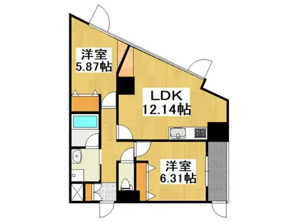アビエス(2LDK/9階)の間取り写真