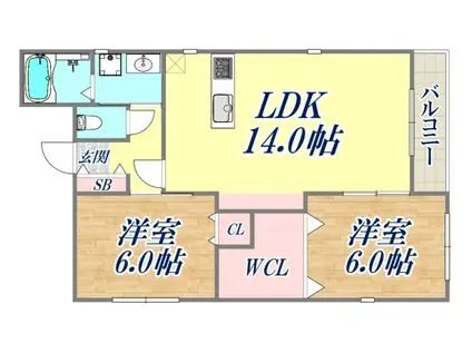 アムール1(2LDK/3階)の間取り写真
