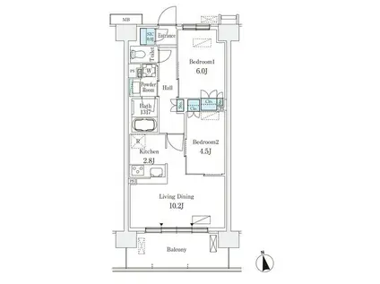 スカイグランデ津田沼(2LDK/7階)の間取り写真