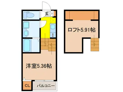 カーサ フィオーレW(ワンルーム/2階)の間取り写真