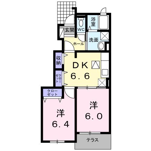 オーブ・メゾンB(2DK/1階)の間取り写真