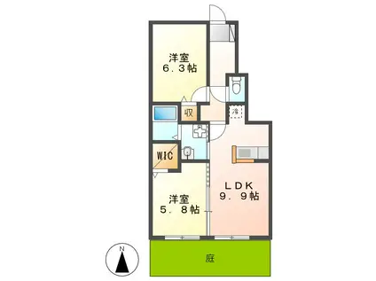 ヴィラシャンテ(2DK/1階)の間取り写真