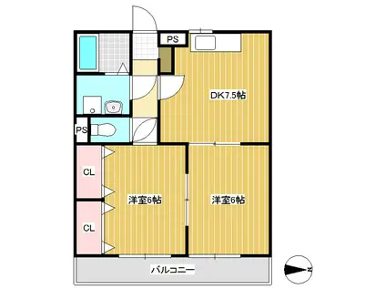 フラワーヒル(2DK/1階)の間取り写真