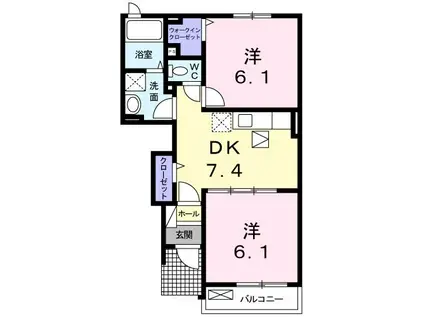 ザ サニーヴィラ 箸蔵(2DK/1階)の間取り写真