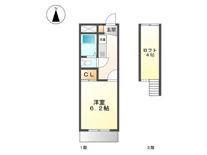 ファビュラス清華(1K/2階)の間取り写真