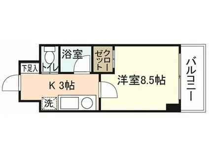 グランディール三篠(1K/3階)の間取り写真