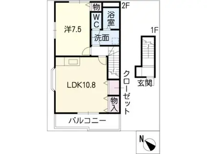 ハイステージ浪ノ上(1LDK/2階)の間取り写真