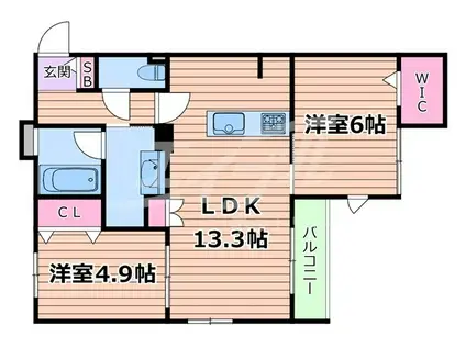 内代レジデンスノース(2LDK/2階)の間取り写真