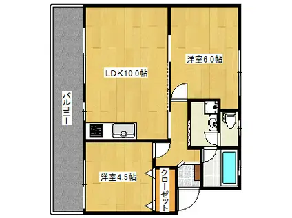 ユートピア葛原(2LDK/1階)の間取り写真