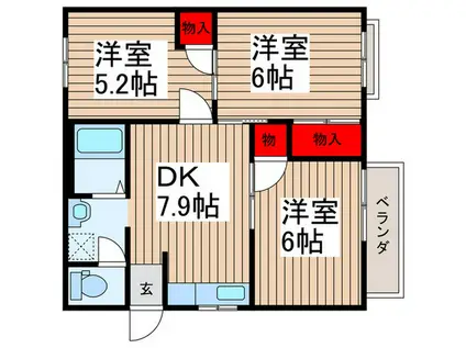 ウィステリア26(3DK/2階)の間取り写真