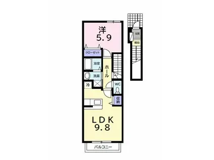 カーサ上野瀬(1LDK/2階)の間取り写真
