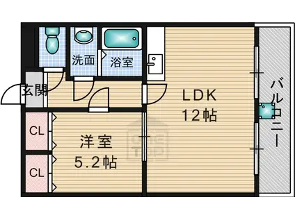 ラポール摂津(1LDK/5階)の間取り写真