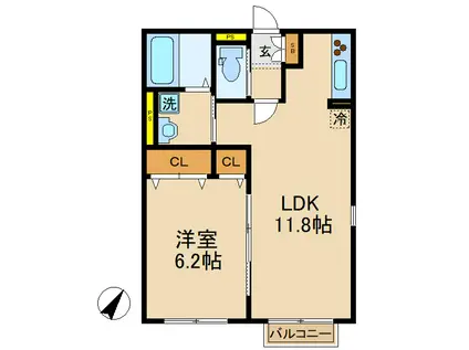 ソレイユII(1LDK/1階)の間取り写真