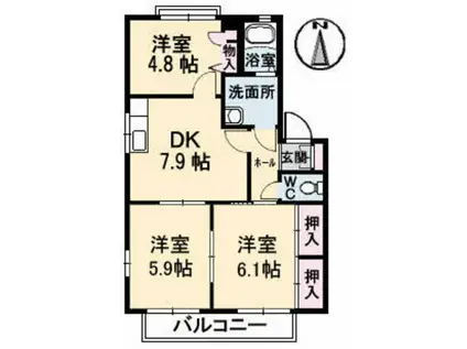 ハイツ西光寺C棟(3DK/2階)の間取り写真